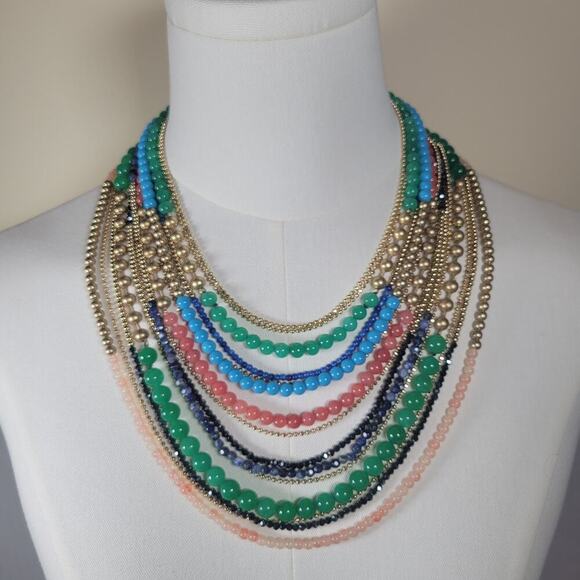 Vintage Colorful Multistrand Classic Boho Feminine Layering Beaded 16" Necklace - Picture 1 of 4